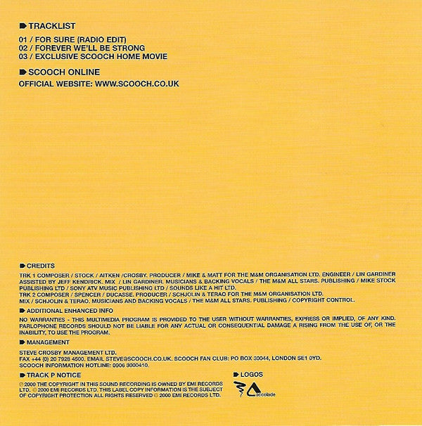 Scooch : For Sure (CD, Single, Enh, CD1)