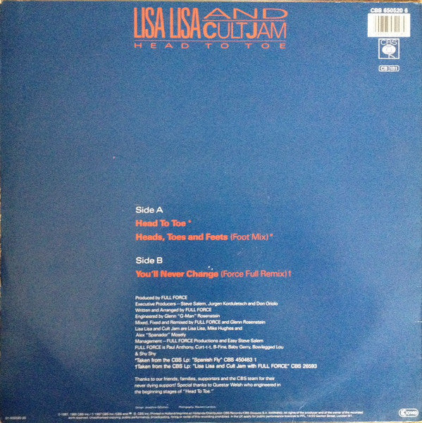 Lisa Lisa & Cult Jam : Head To Toe (12", Maxi)