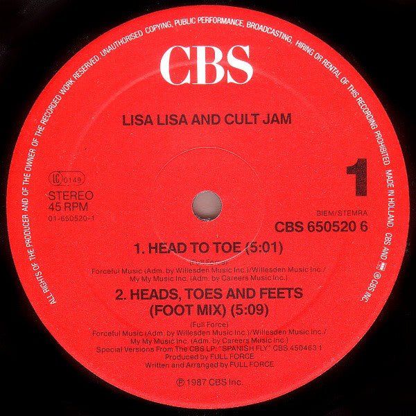 Lisa Lisa & Cult Jam : Head To Toe (12", Maxi)