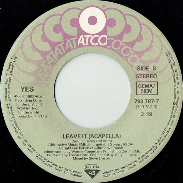Yes : Leave It (7", Single)
