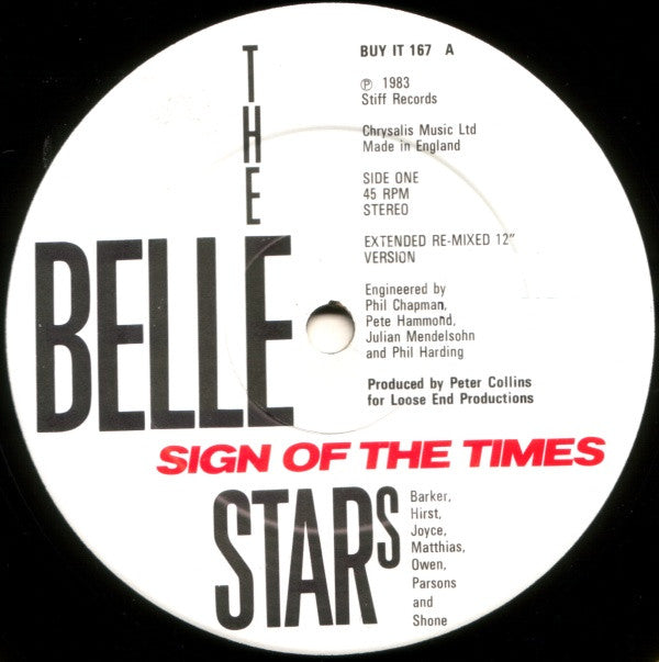 The Belle Stars : Sign Of The Times (Remixed Extended 12" Version) (12", Single)