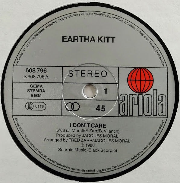 Eartha Kitt : I Don't Care (12", Maxi)
