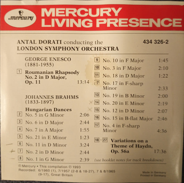 George Enescu, Johannes Brahms, Antal Dorati, London Symphony Orchestra : Dorati Conducts Brahms And Enesco (CD, Comp)
