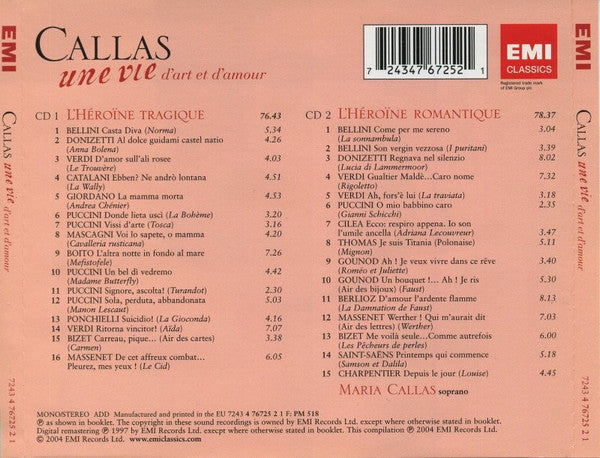 Maria Callas : Une Vie D'art Et D'amour (2xCD, Album, Comp, Mono)