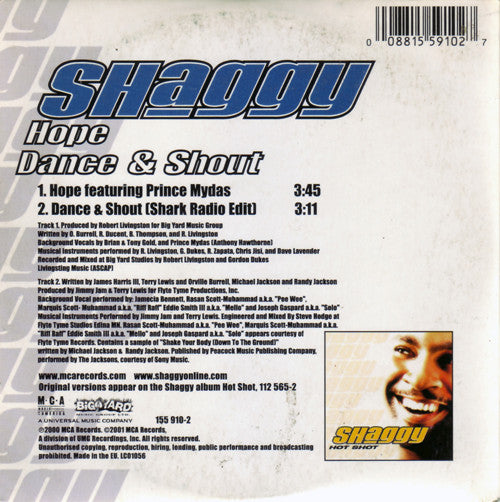 Shaggy : Hope / Dance & Shout (CD, Maxi, Car)
