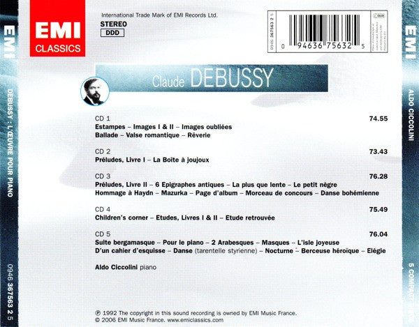 Claude Debussy - Aldo Ciccolini : L'Oeuvre Pour Piano (5xCD, Comp, RE)