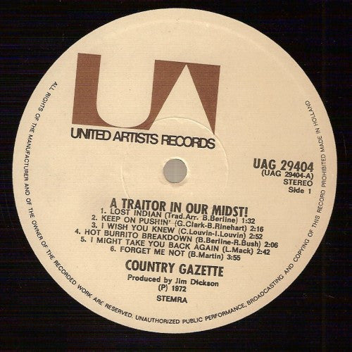 Country Gazette : A Traitor In Our Midst! (LP, Gat)