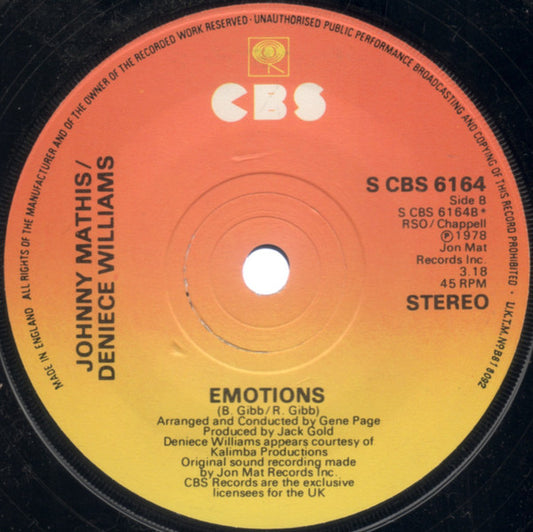 Johnny Mathis / Deniece Williams : Too Much, Too Little, Too Late (7", Lab)