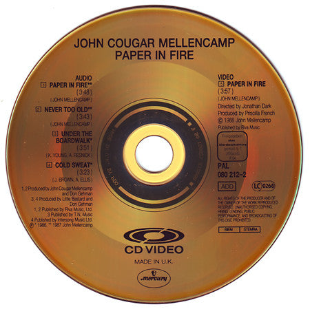 John Cougar Mellencamp : Paper In Fire (CDV, 5", Single, PAL)