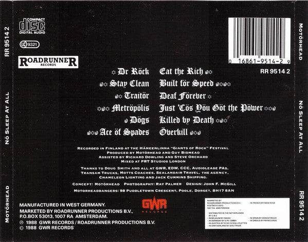 Motörhead : Nö Sleep At All (CD, Album)