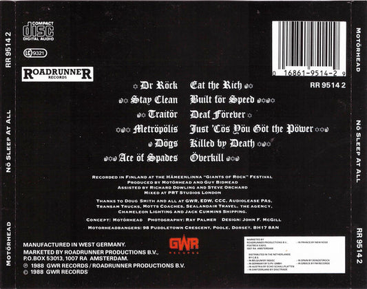 Motörhead : Nö Sleep At All (CD, Album)