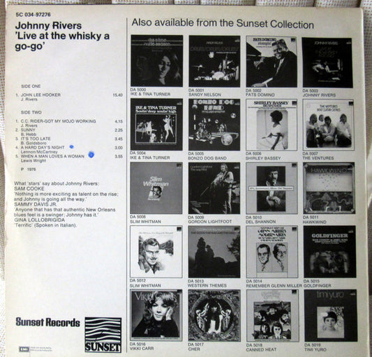 Johnny Rivers : Live At The Whiskey A Go Go (LP, Album, RE)