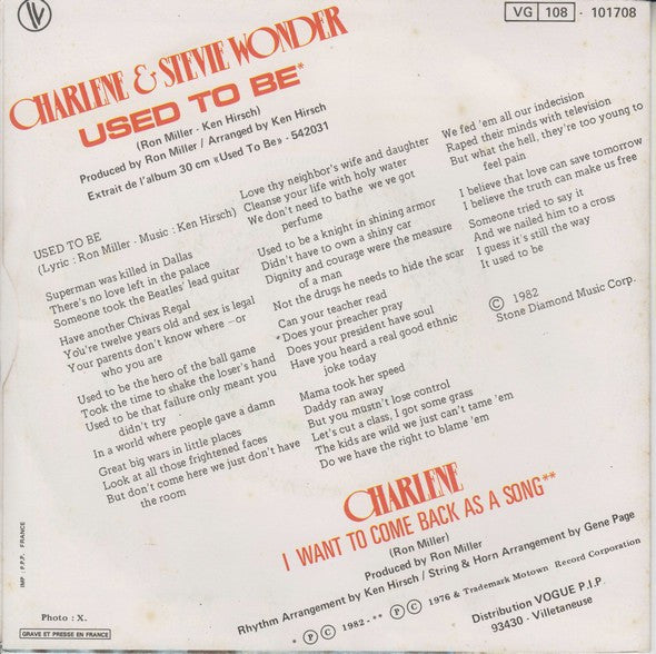 Charlene & Stevie Wonder : Used To Be (7", Single)