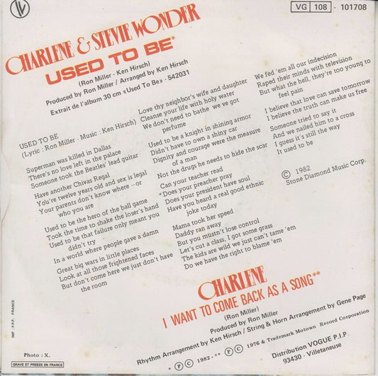 Charlene & Stevie Wonder : Used To Be (7", Single)