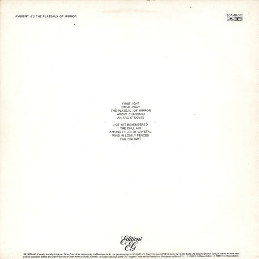 Harold Budd / Brian Eno : Ambient 2 (The Plateaux Of Mirror) (LP, Album)
