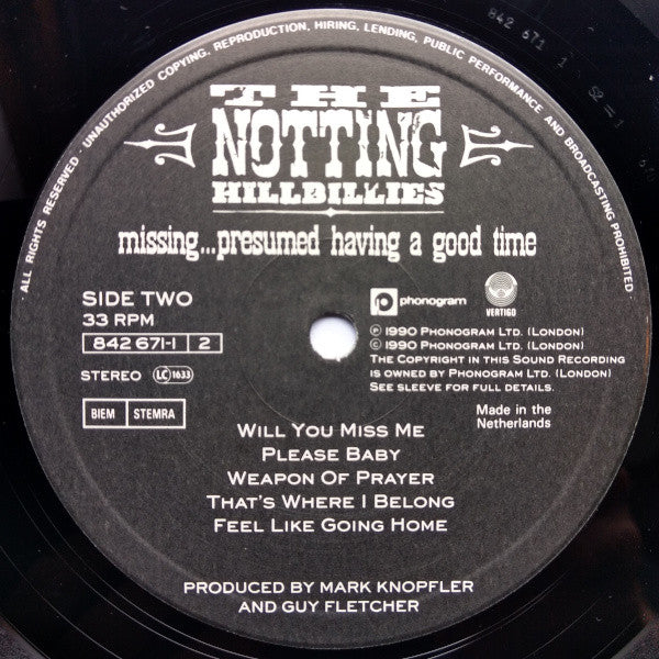 The Notting Hillbillies : Missing...Presumed Having A Good Time (LP, Album, M/Print)