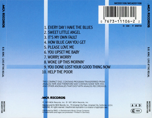 B.B. King : Live At The Regal (CD, Album, RE)