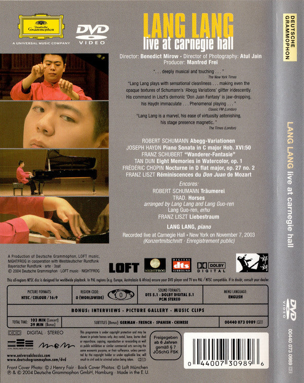 Lang Lang : Live At Carnegie Hall (DVD-V, NTSC)