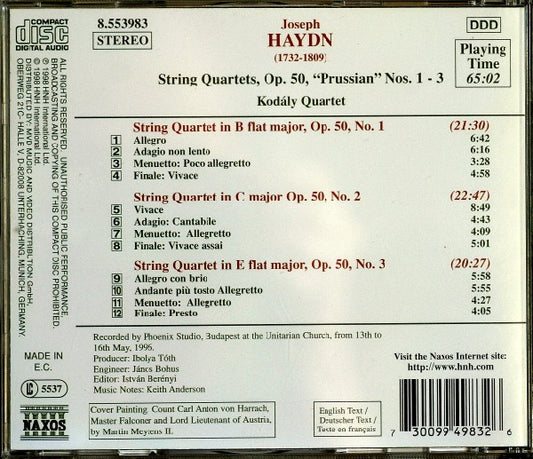 Joseph Haydn - Kodály Quartet : String Quartets "Prussian" - Op. 50 - Nos. 1 - 3 (CD, Album)