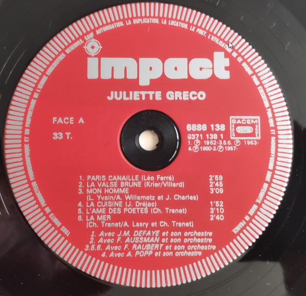 Juliette Gréco : Juliette Greco (LP, Comp, RE, Red)