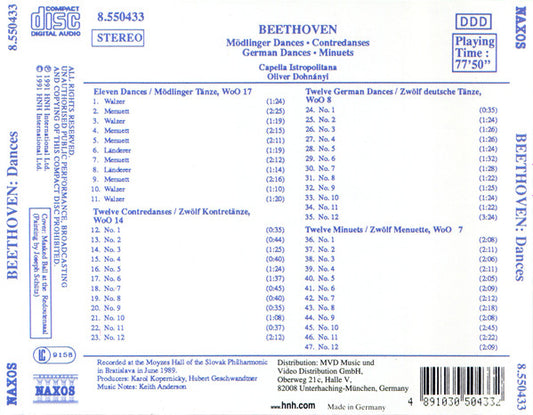 Ludwig van Beethoven - Capella Istropolitana, Oliver Dohnanyi : Mödlinger Dances / Contredanses / German Dances / Minuets (CD, Album, RE)