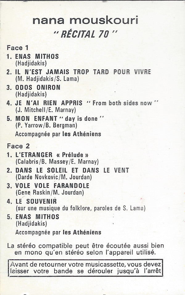 Nana Mouskouri : Récital 70 (Cass, Album)