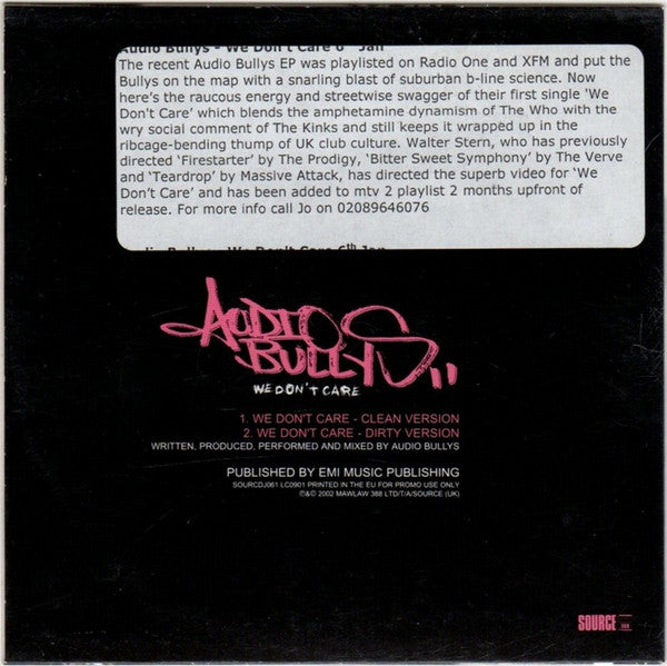 Audio Bullys : We Don't Care (CD, Single, Promo)