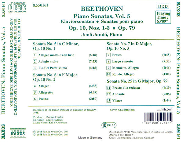 Ludwig Van Beethoven, Jenö Jandó : Piano Sonatas, Vol. 5 (CD, Album, RE)