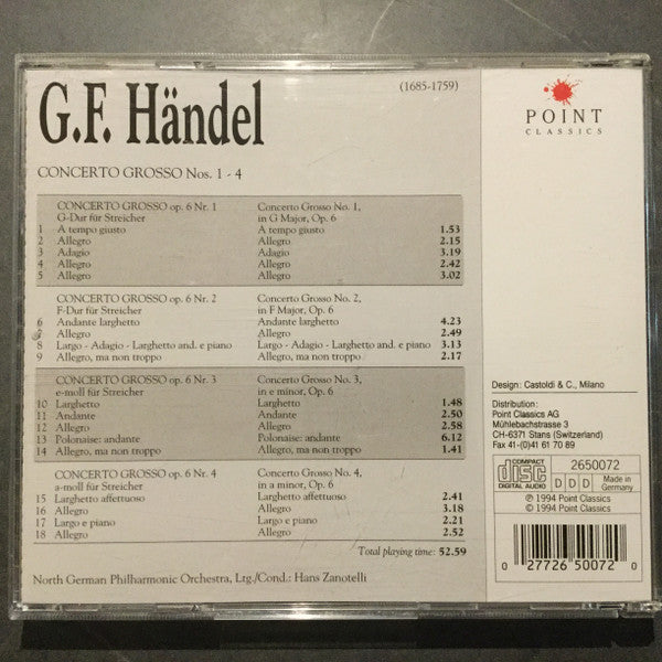 Georg Friedrich Händel - Hans Zanotelli (2) / Norddeutsche Philharmonie : Concerto Grosso No. 1-4 (CD, Album)