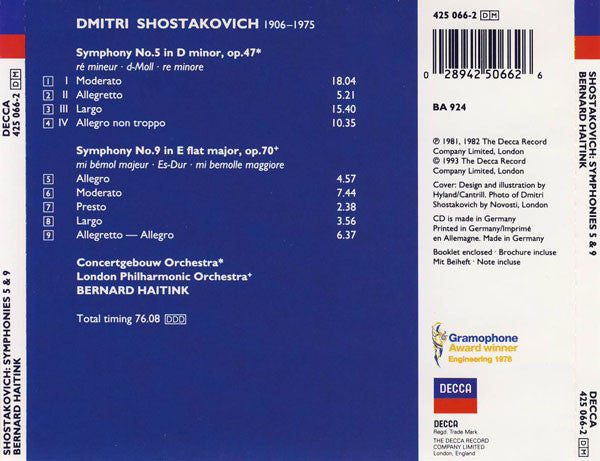 Dmitri Shostakovich, Concertgebouworkest, London Philharmonic Orchestra, Bernard Haitink : Symphony No. 5 / Symphony No. 9 (CD, Comp)