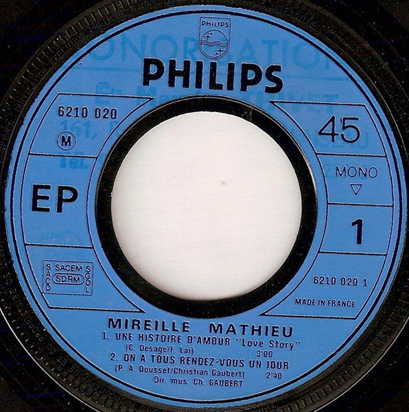 Mireille Mathieu : Une Histoire D'amour (7", EP, Mono, RE, Blu)