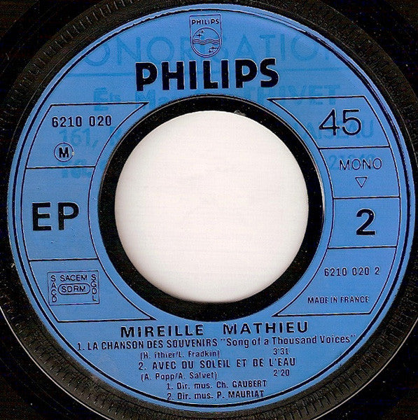 Mireille Mathieu : Une Histoire D'amour (7", EP, Mono, RE, Blu)