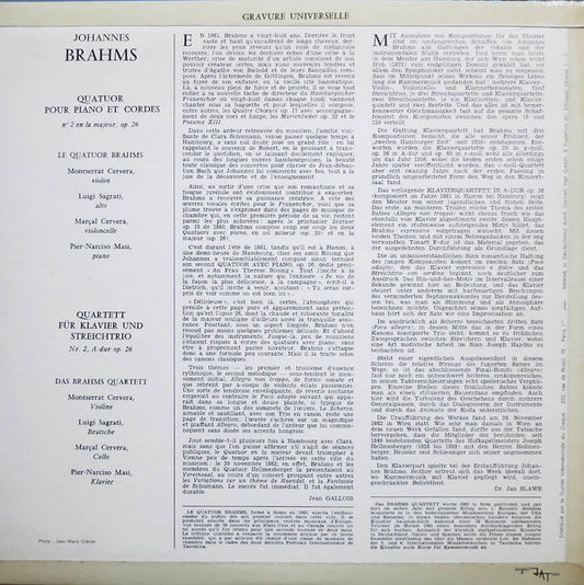 Johannes Brahms, The Brahms Quartet : Quartett Für Klavier Und Streichtrio Nr. 2 A-dur, Op. 26 (LP)