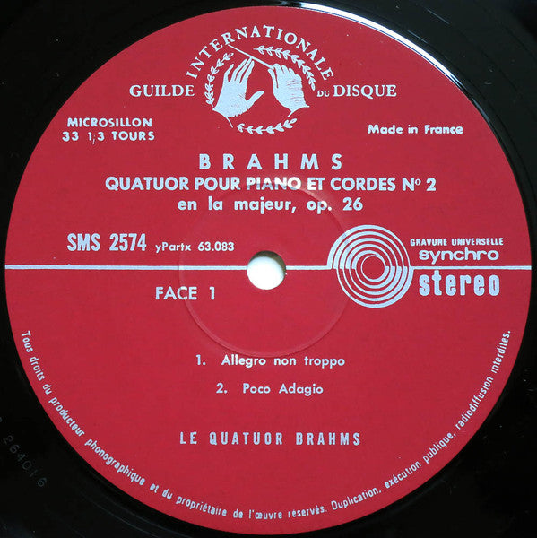Johannes Brahms, The Brahms Quartet : Quartett Für Klavier Und Streichtrio Nr. 2 A-dur, Op. 26 (LP)