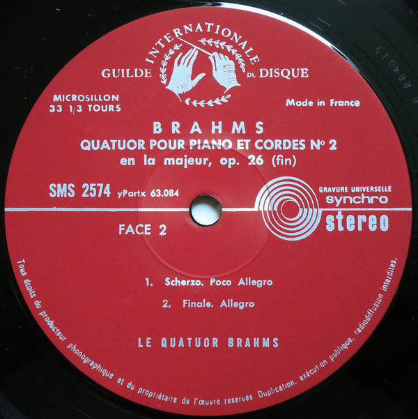 Johannes Brahms, The Brahms Quartet : Quartett Für Klavier Und Streichtrio Nr. 2 A-dur, Op. 26 (LP)