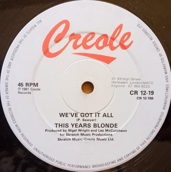 This Year's Blonde : Platinum Pop / We've Got It All (12", P/Mixed)