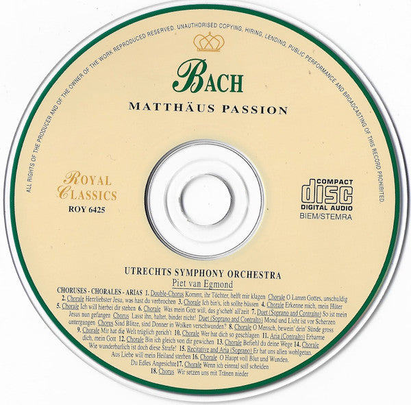 Johann Sebastian Bach - Utrechts Stedelijk Orkest, Piet van Egmond : Matthäus Passion (CD, Album)
