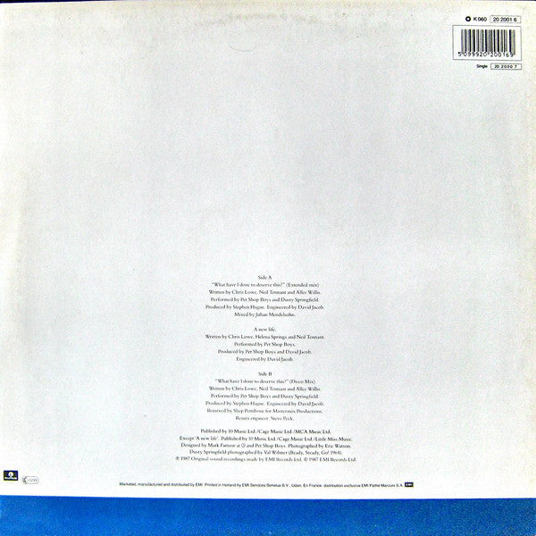 Pet Shop Boys With Dusty Springfield : What Have I Done To Deserve This? (12", Maxi)