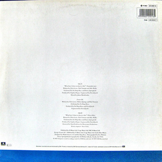 Pet Shop Boys With Dusty Springfield : What Have I Done To Deserve This? (12", Maxi)