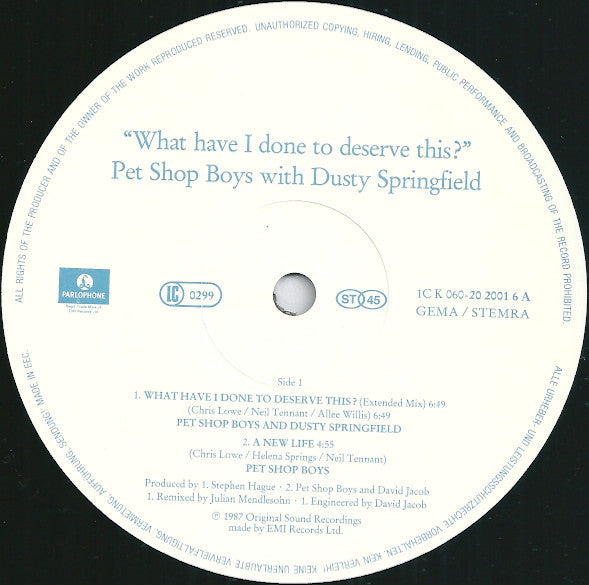 Pet Shop Boys With Dusty Springfield : What Have I Done To Deserve This? (12", Maxi)