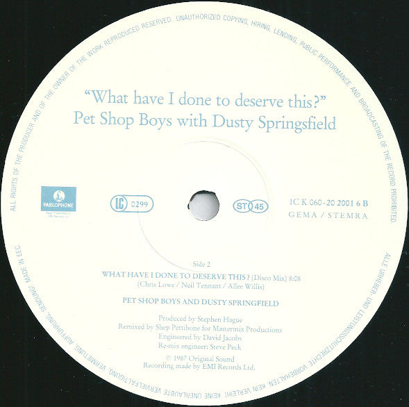 Pet Shop Boys With Dusty Springfield : What Have I Done To Deserve This? (12", Maxi)