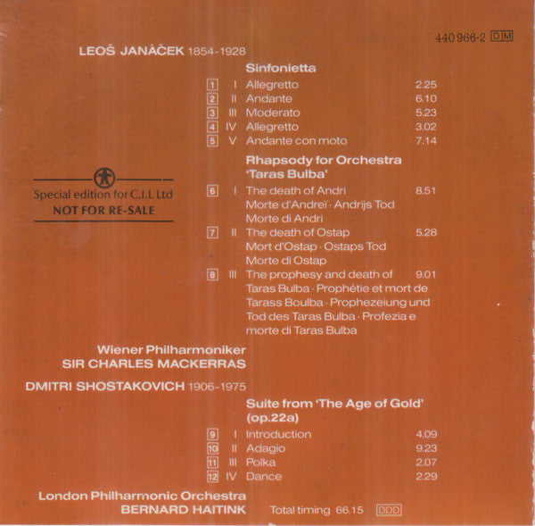 Leoš Janáček, Wiener Philharmoniker, Sir Charles Mackerras, Dmitri Shostakovich, London Philharmonic Orchestra, Bernard Haitink : Sinfonietta • Taras Bulba (CD, Comp)
