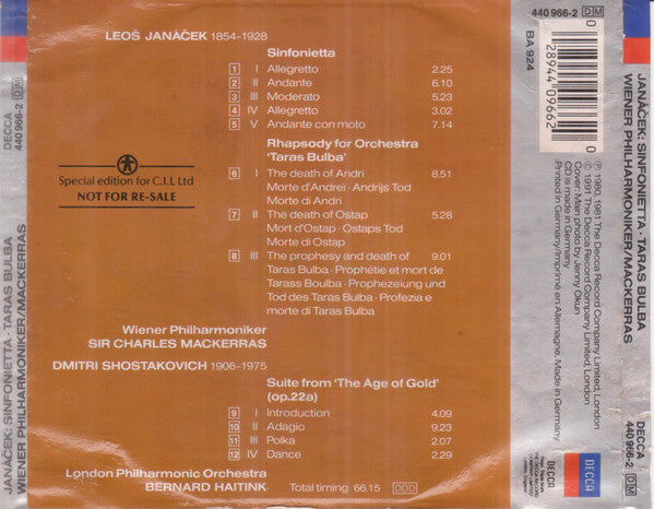Leoš Janáček, Wiener Philharmoniker, Sir Charles Mackerras, Dmitri Shostakovich, London Philharmonic Orchestra, Bernard Haitink : Sinfonietta • Taras Bulba (CD, Comp)