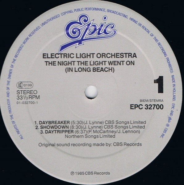 Electric Light Orchestra : The Night The Light Went On (In Long Beach) (LP, Album, RE)