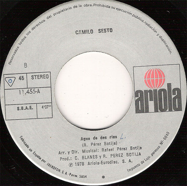 Camilo Sesto : Vivir Así Es Morir De Amor (7", Single)