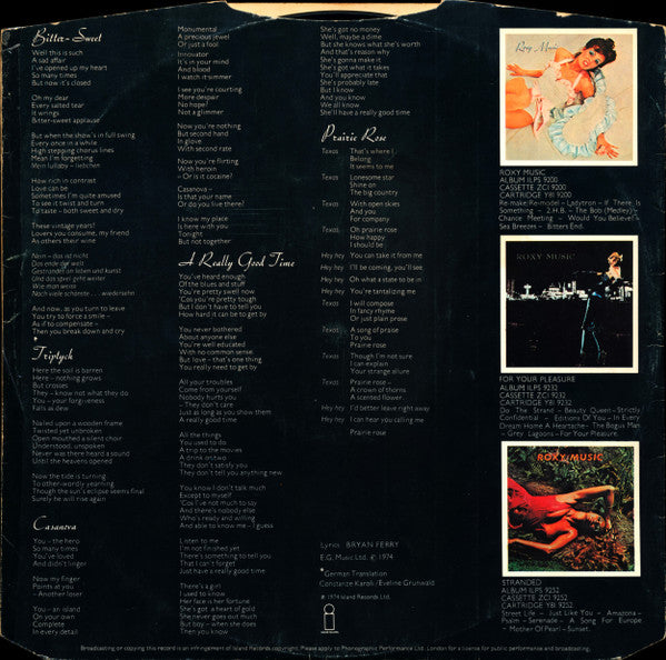Roxy Music : Country Life (LP, Album)