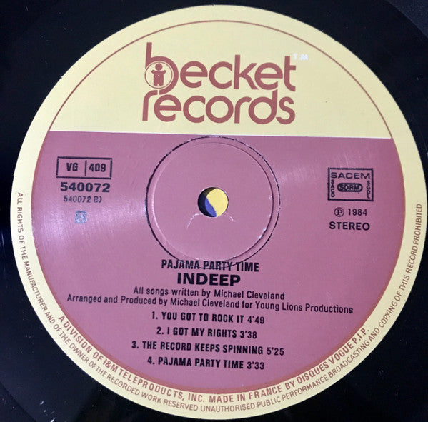 Indeep : Pajama Party Time (LP, Album)