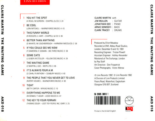 Claire Martin : The Waiting Game (CD, Album)
