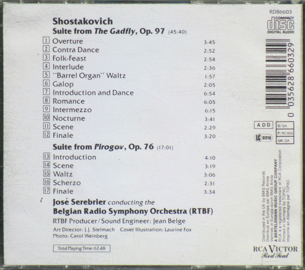 Dmitri Shostakovich - Jose Serebrier, Belgian Radio And Television Philharmonic Orchestra : Film Music From The Gadfly ◆ Pirogov (CD, Album)