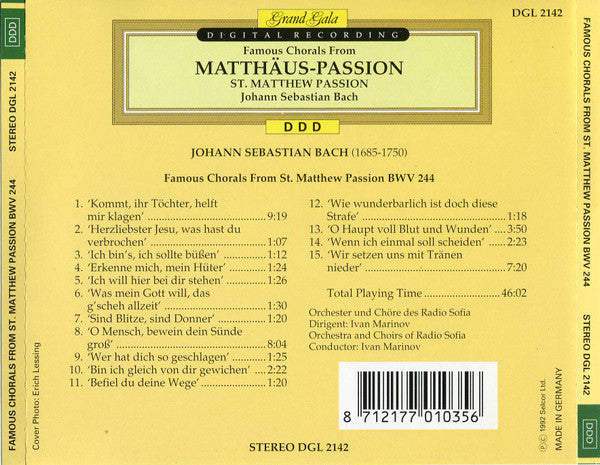 Johann Sebastian Bach : Famous Chorals From St. Matthew Passion (CD, Album, RE)